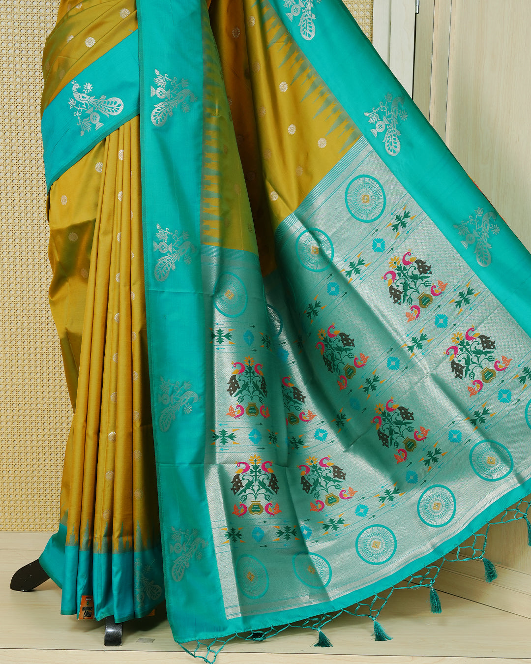 Olive gold colour soft silk saree