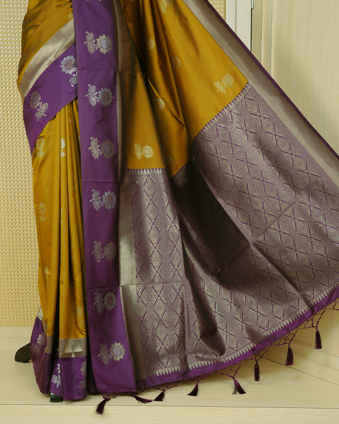 Mustard colour soft silk saree