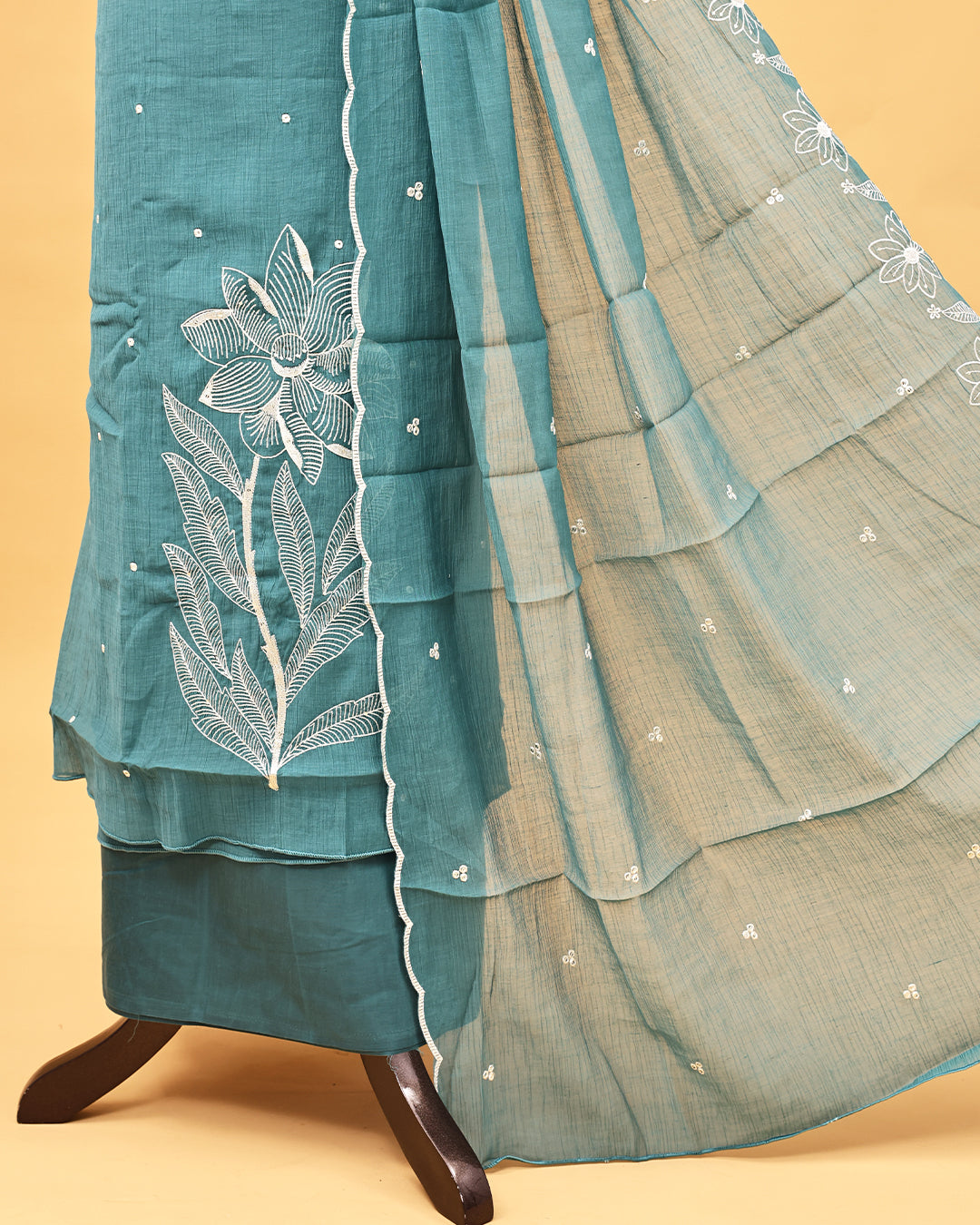 Pastel Teal colour Salwar material with Thread & sequin work on body, matching bottom & Dupatta.