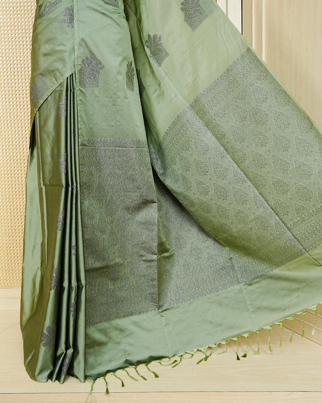 Pastel green colour soft silk saree