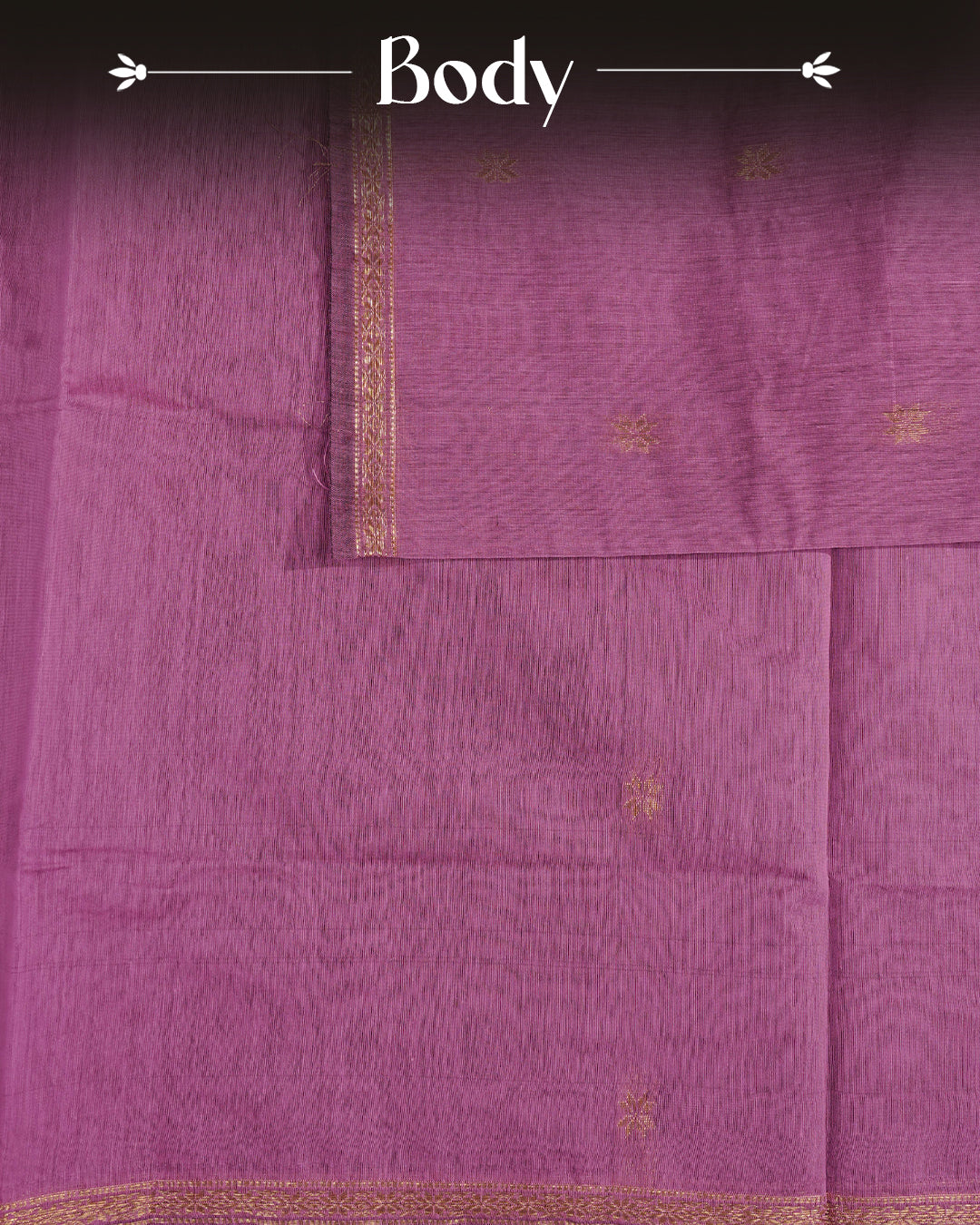 Pink colour kalyani cotton saree featuring gold zari Floral pattern on body, complemented by Blue colour with Stripes & Floral Gold zari border, paired with matching blouse piece