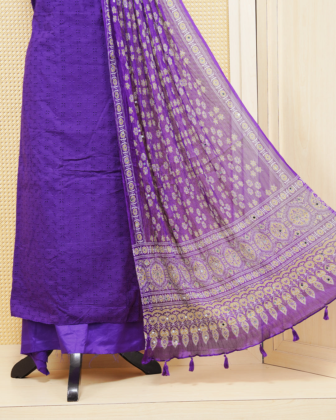 Violet Colour Georgette Salwar Material Featuring Thread Pattern on body, Paired With Matching Bottom & Elegant Dupatta