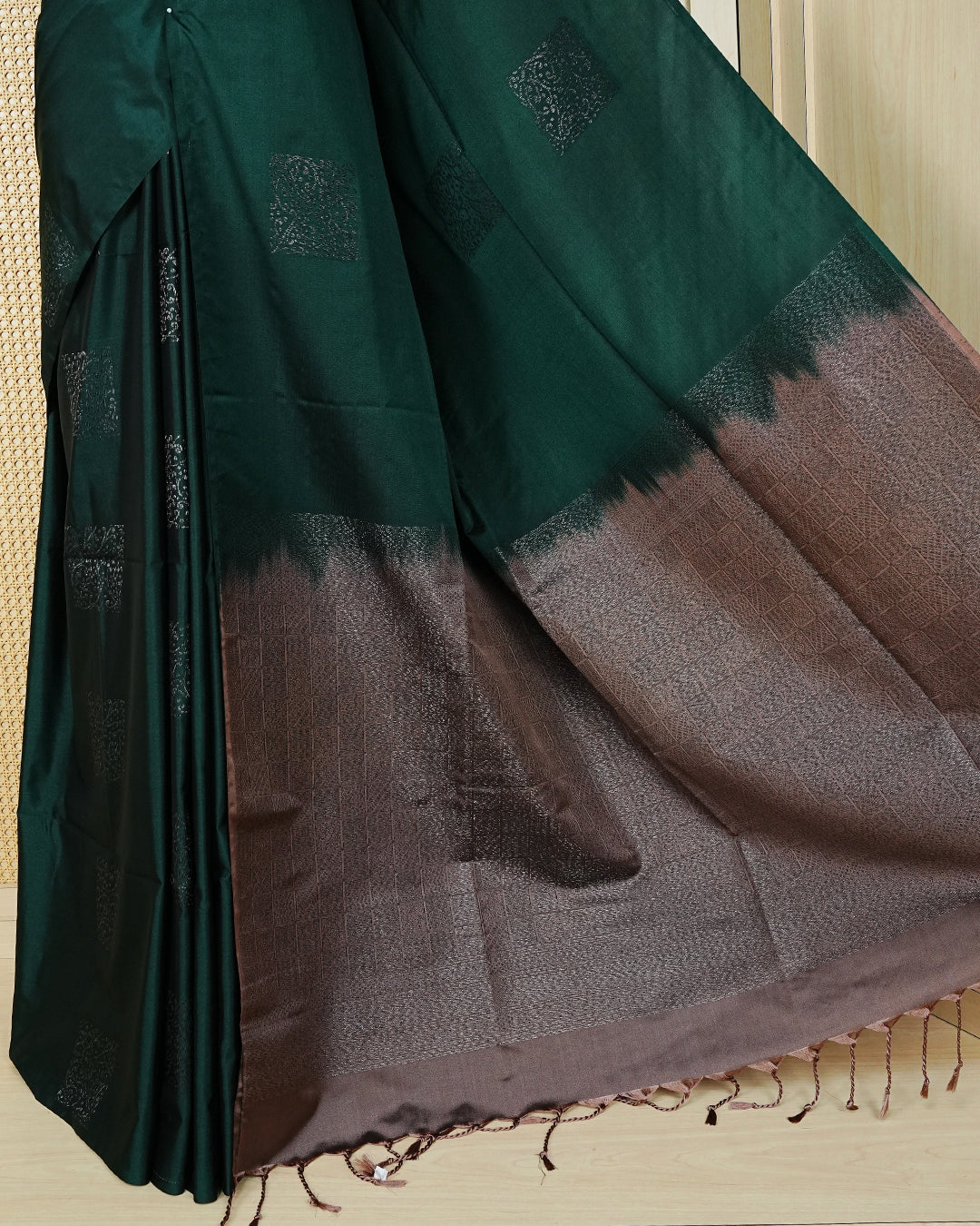 Deep forest green colour soft silk saree