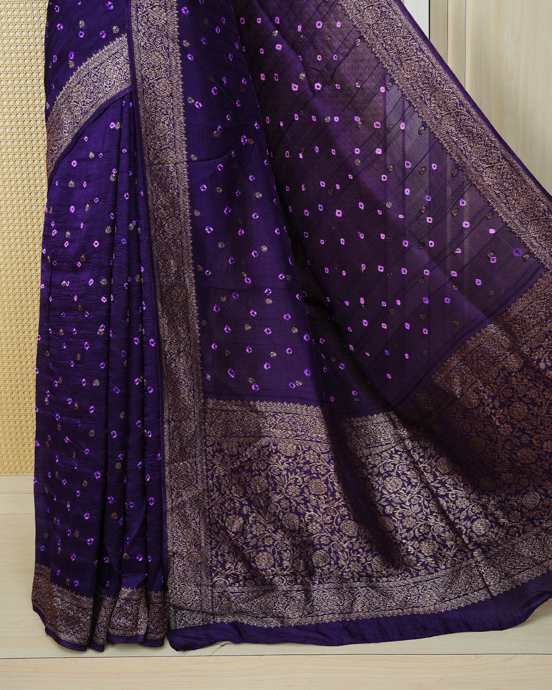 Purple Colour banaras bandhani saree