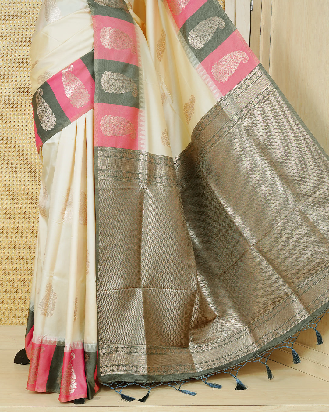 Cream colour soft silk saree