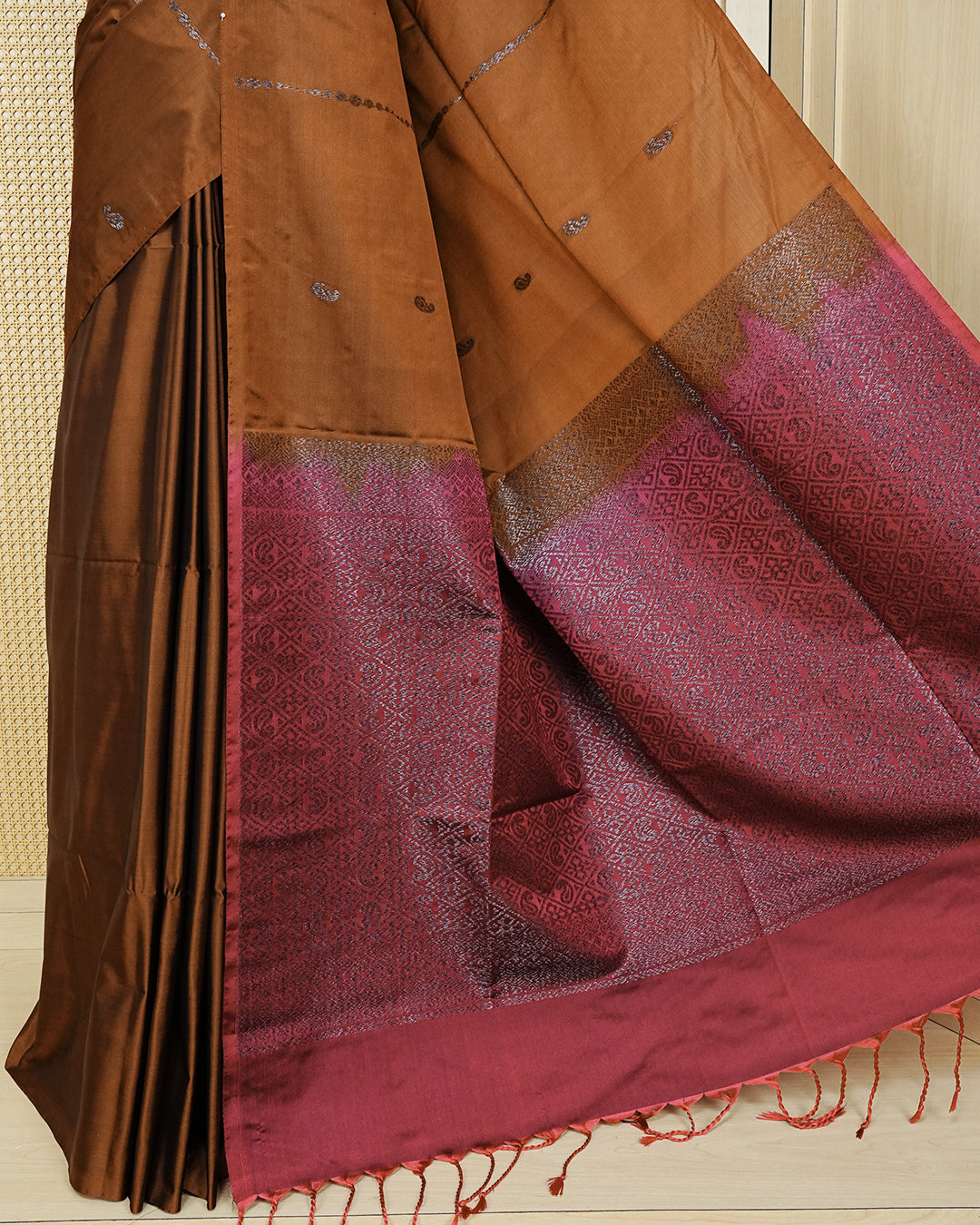 Brown colour soft silk saree