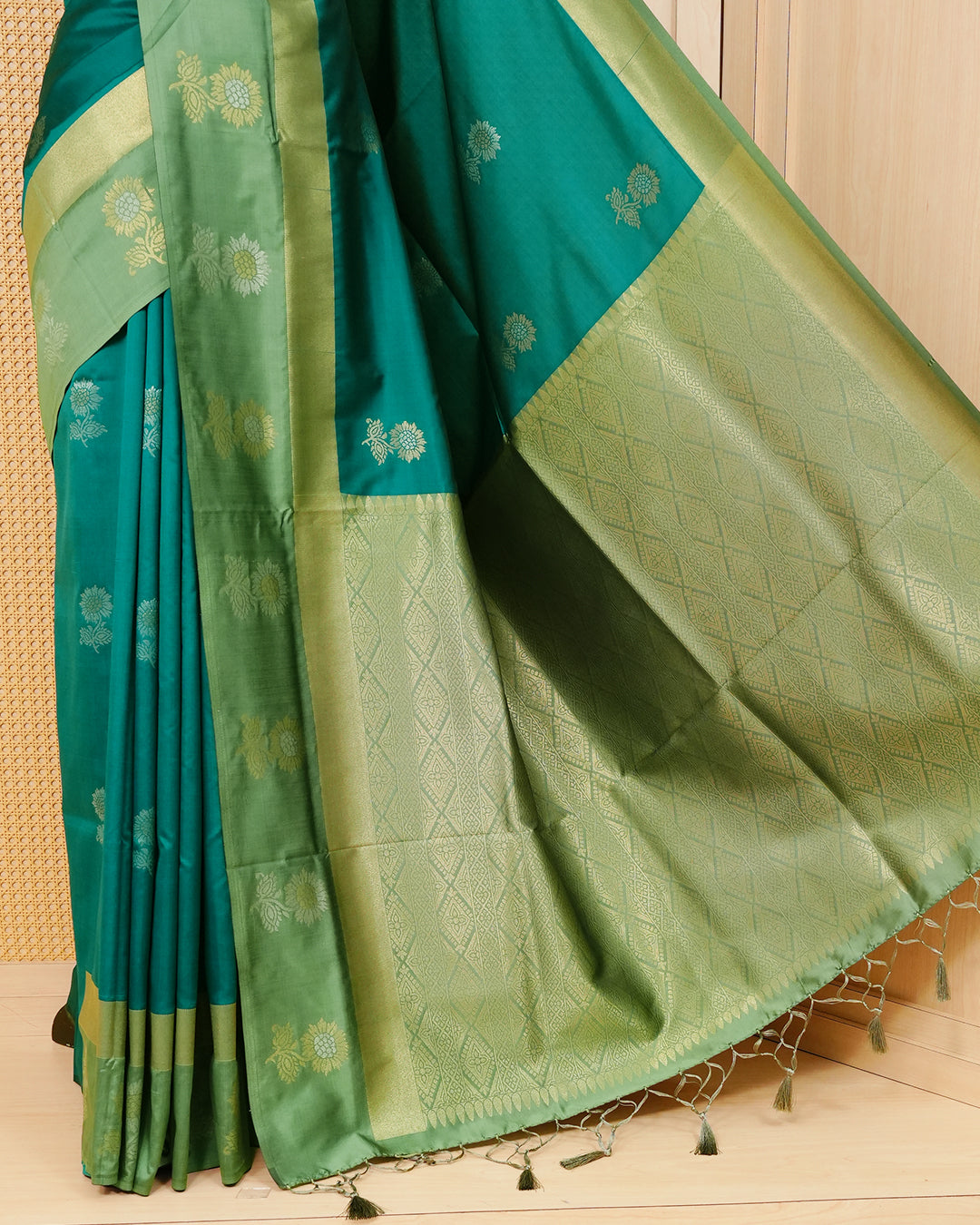 Teal blue colour soft silk saree