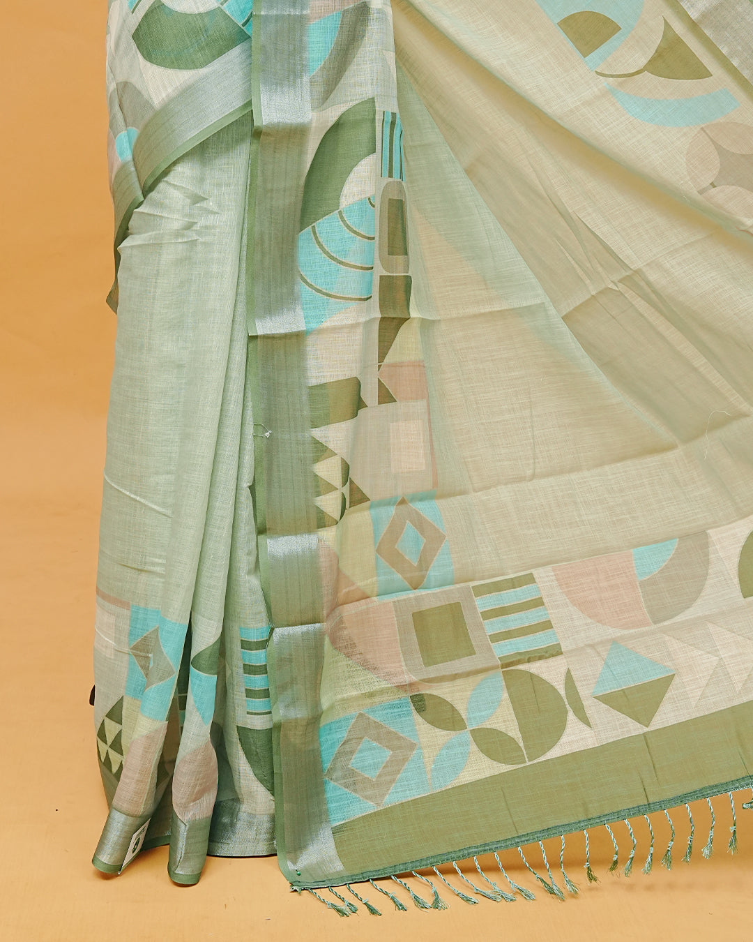 Pista Green Colour Semi Linen Saree