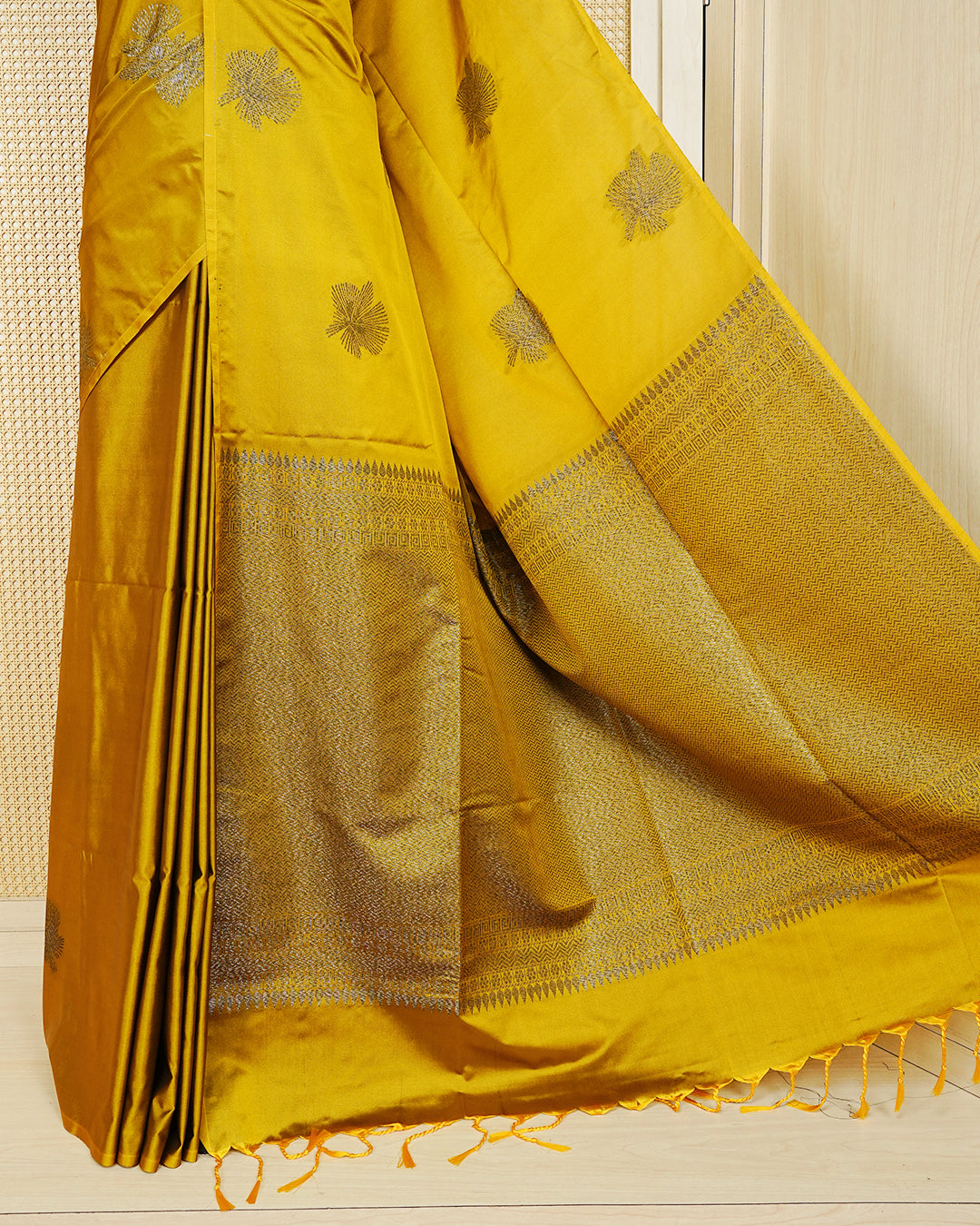 Golden olive colour soft silk saree