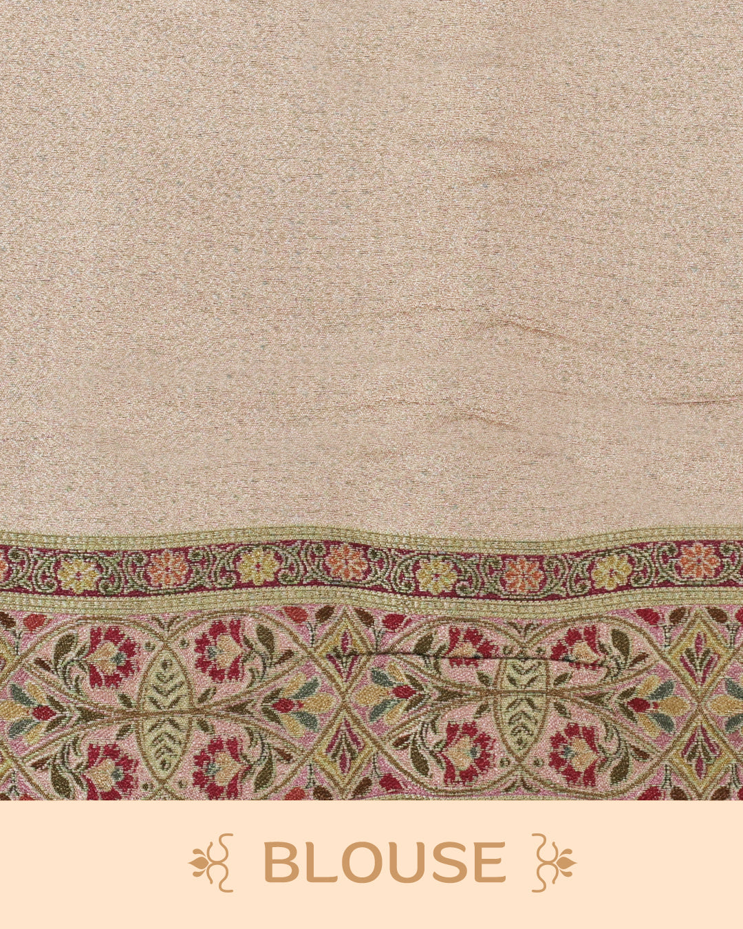 Baby Pink Colour Pashmina Saree featuring a Patterned body, complemented by Self colour with Floral pattern & gold zari on border and Pallu, comes with matching blouse piece.