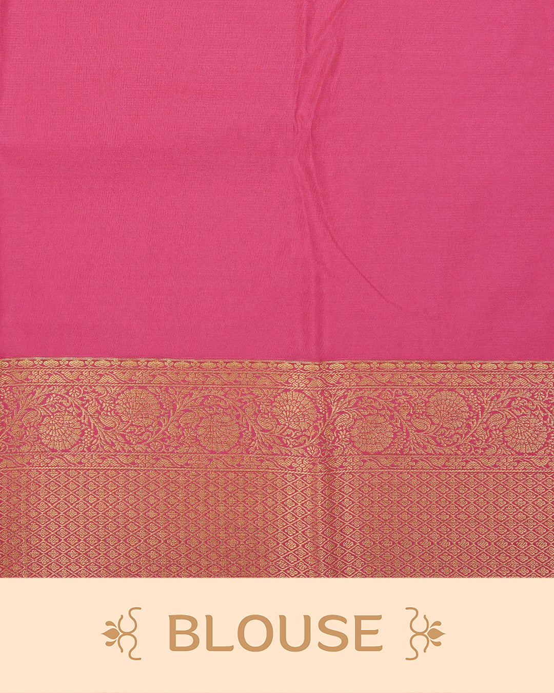 Dark Brown colour semi wedding saree featuring  gold zari Floral kodi  Pattern on body, contrast Rani Pink colour with traditional border, paired with matching blouse piece.