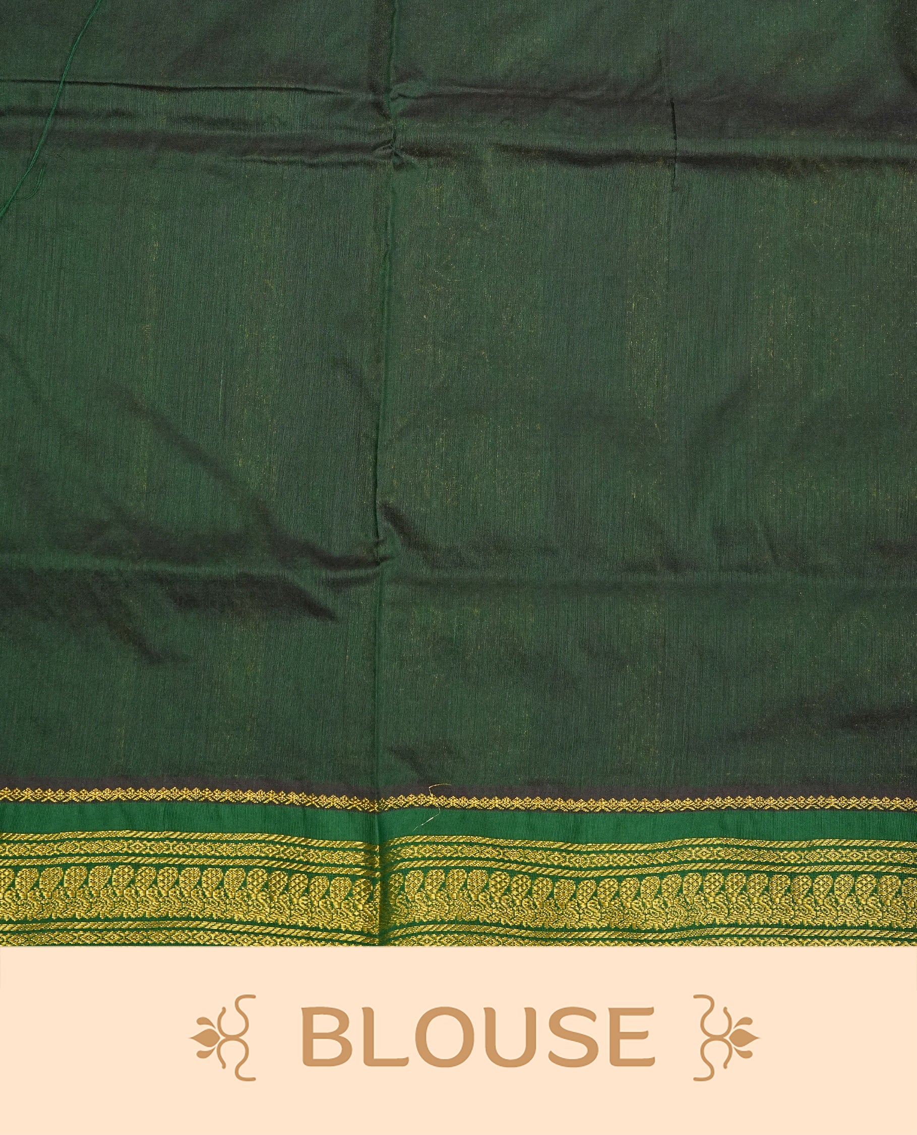 Turmeric Yellow colour kalyani cotton saree featuring gold zari Small checks & Zari Motifs pattern on body, complemented by Dark Green colour with Antique zari border, paired with matching blouse piece