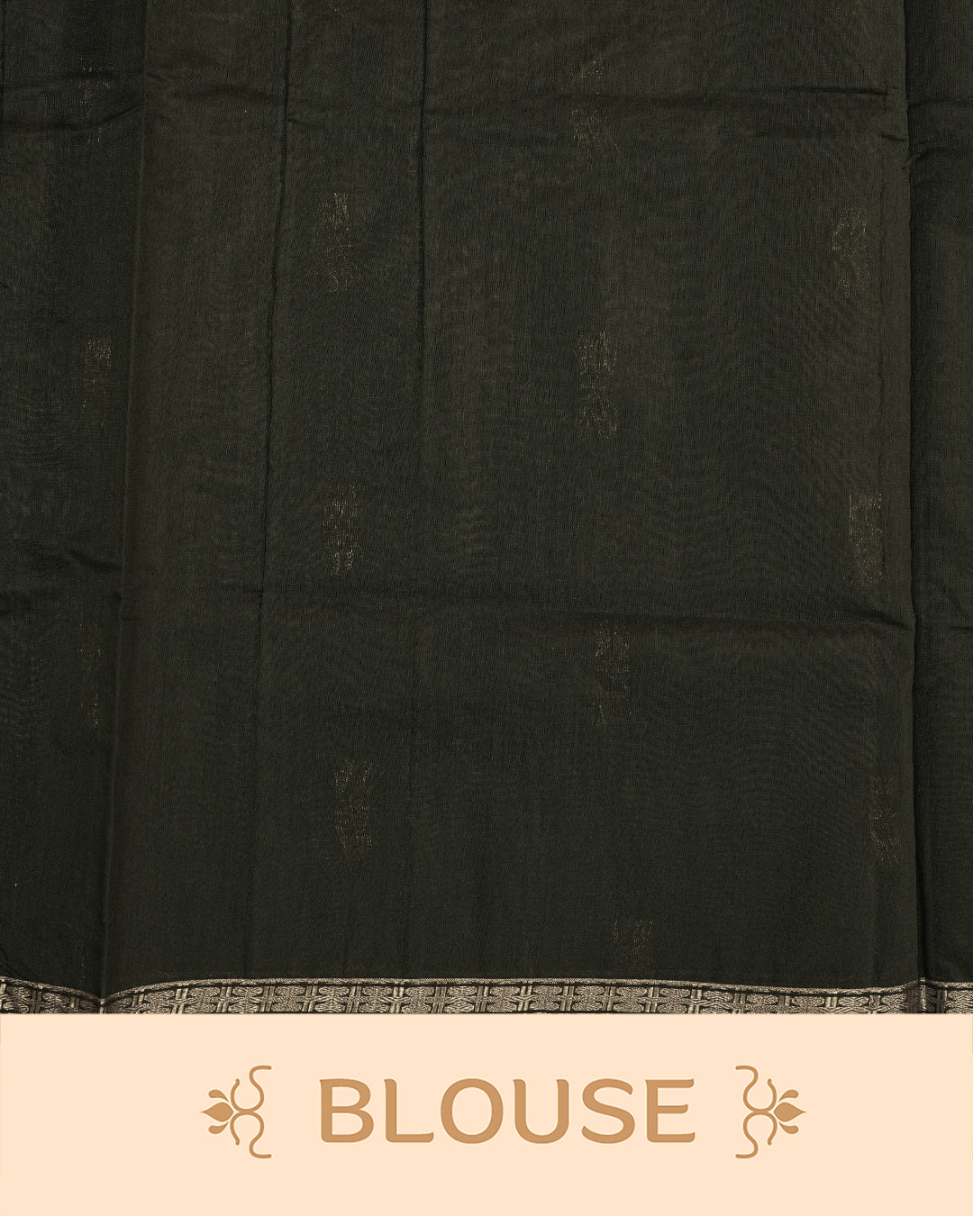 Light Green colour kalyani cotton saree featuring gold zari Floral pattern on body, complemented by Black colour with Stripes & Floral Gold zari border, paired with matching blouse piece
