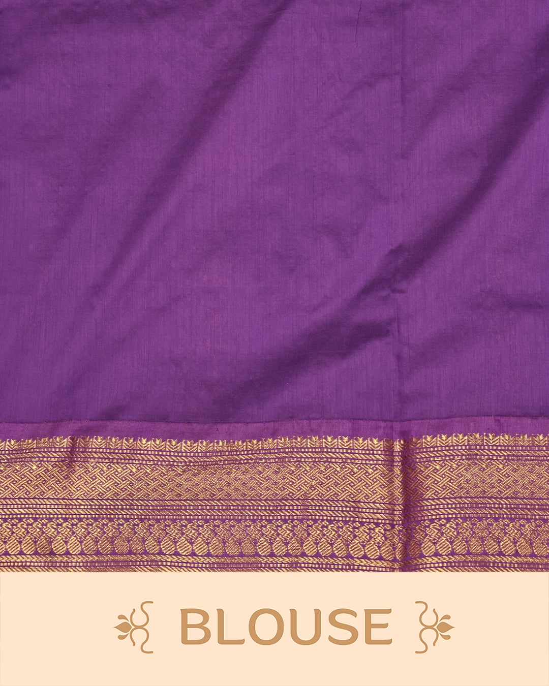 Dark Mustard colour kalyani cotton saree featuring Copper zari check pattern on body, complemented by Violet colour with Antique zari border, paired with matching blouse piece