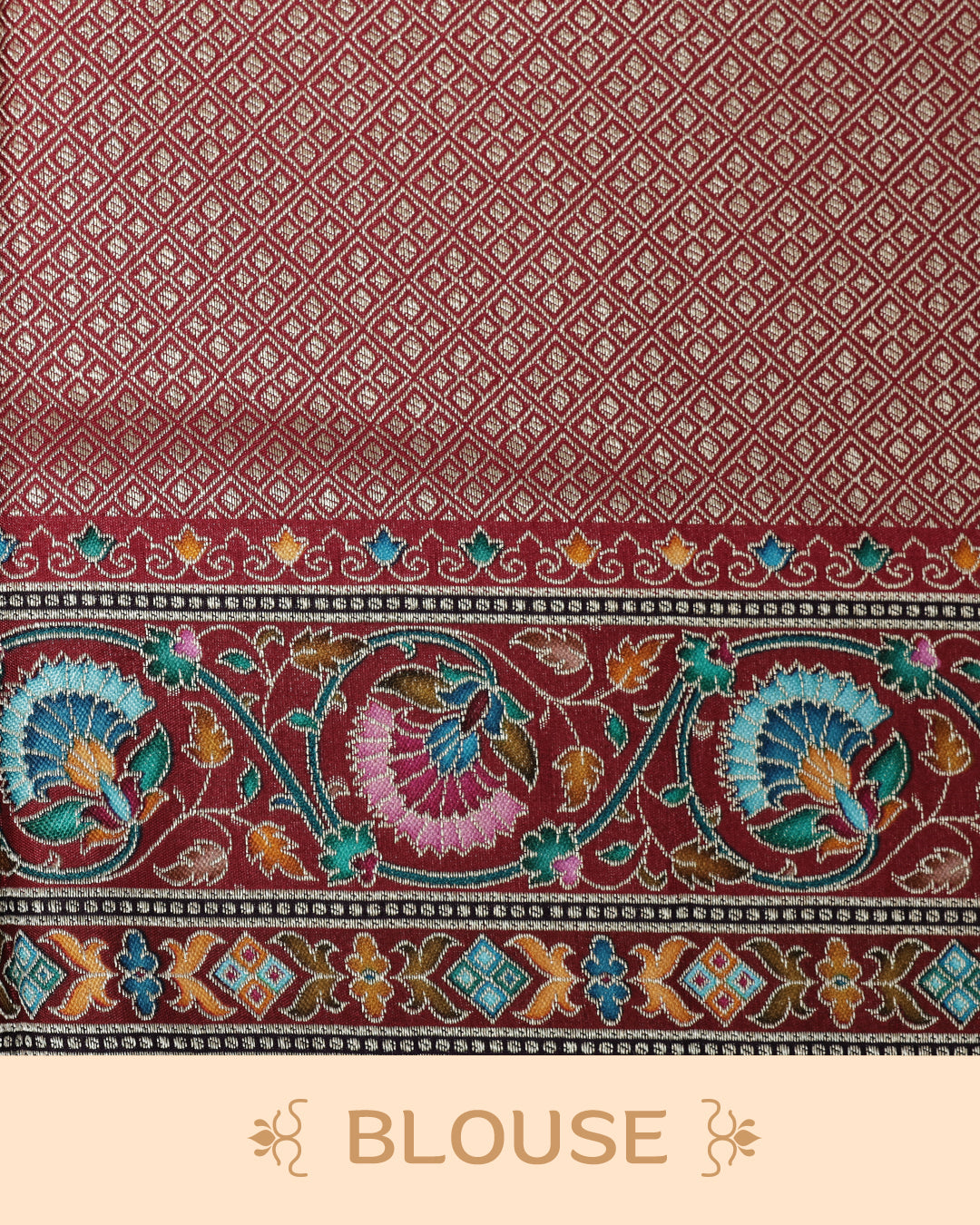 Olive Colour Pashmina Saree featuring Plain body, complemented by Contrast Magenta colour with Floral pattern & gold zari on border and Pallu, comes with matching blouse piece.