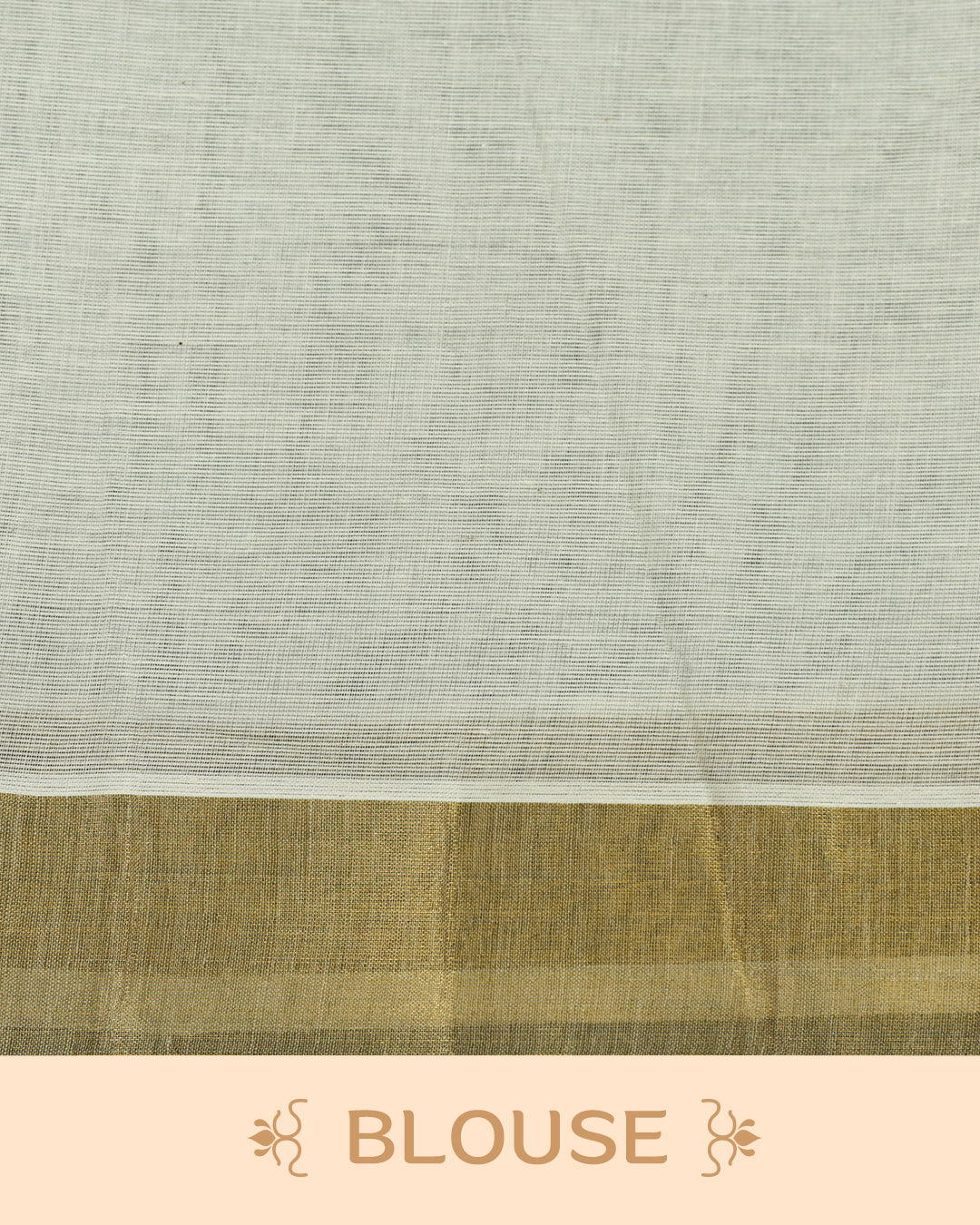 Cream colour Cotton kerala saree featuring Orange colour floral Print on the body, complemented by a gold zari Border, paired with a matching blouse piece.