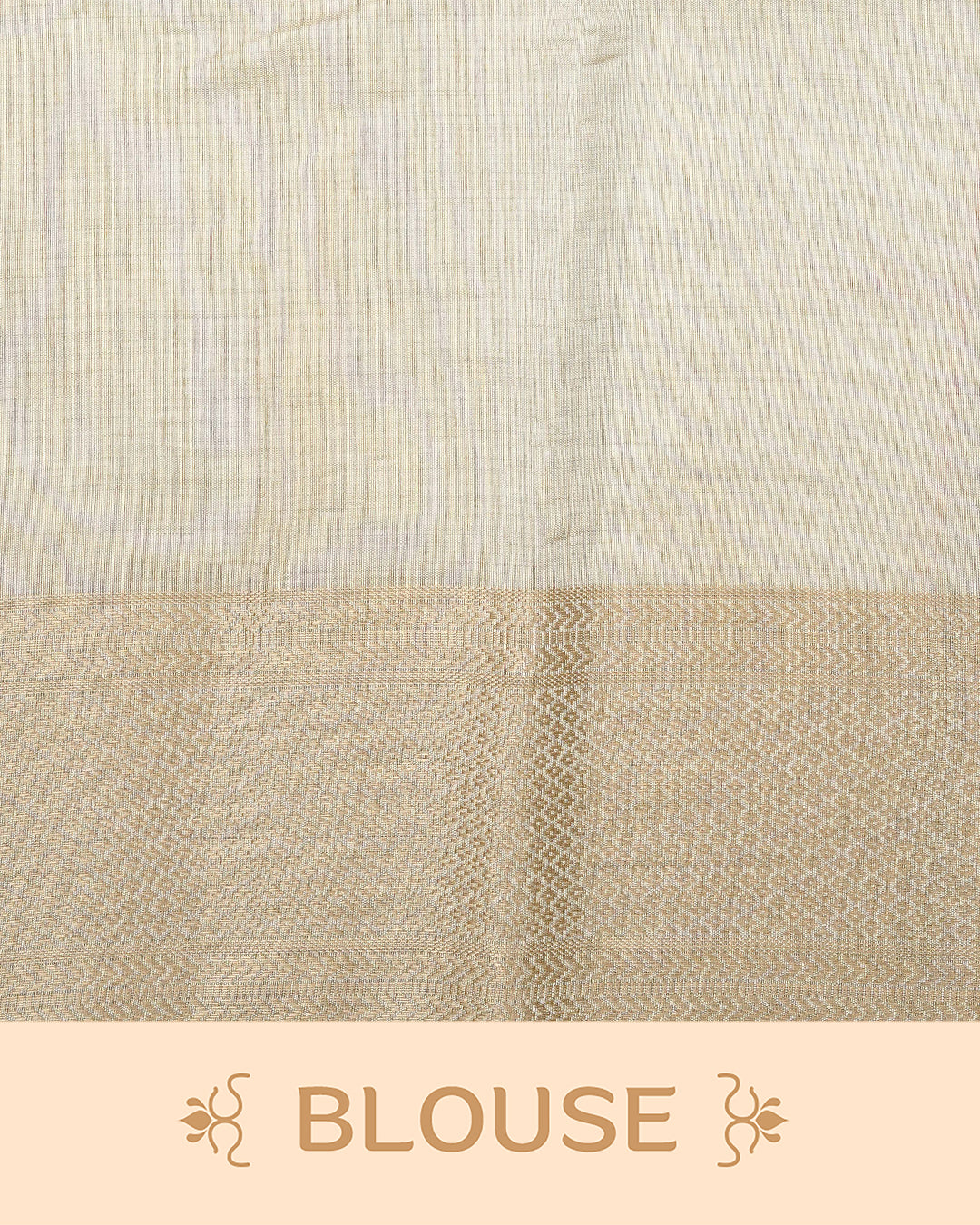 Orange colour Semi Tussar silk saree featuring an elegant plain body, accentuated by a contrast cream border adorned with intricate gold zari work, paired with a matching blouse piece.