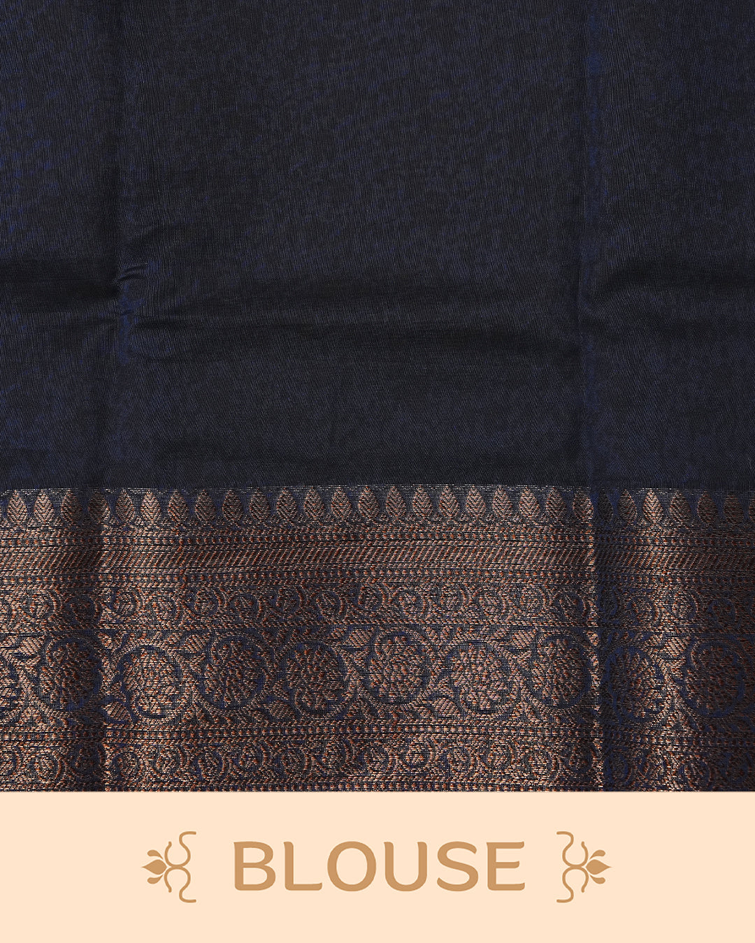 Navy Blue Colour Chanderi Silk Saree featuring dotted round motifs across the body, traditional antique zari border and paired with a matching blouse piece.