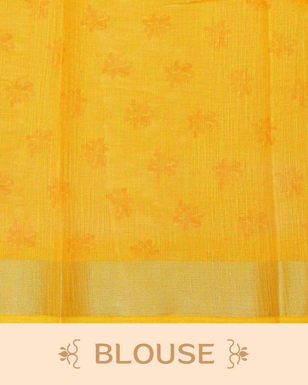 Sunny Yellow Colour Semi Linen Saree featuring Bold Flower prints, paired with matching blouse piece.