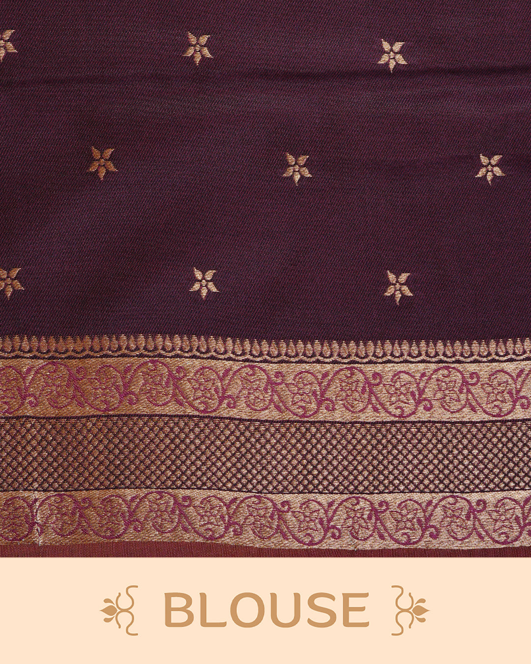 Rust orange & gold double shade Mulberry silk saree featuring gold floral zari patterns on body , paired with contrast magenta colour with traditional border, comes with matching blouse piece.