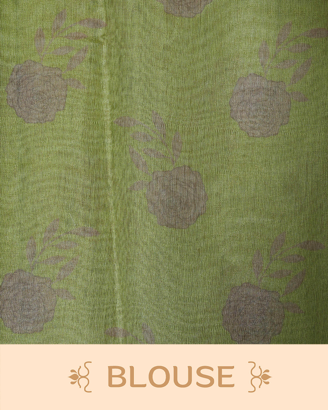 Green colour Semi tissue saree featuring elegant Rose print with delicate Mirror Work, beautiful Scallop border.
