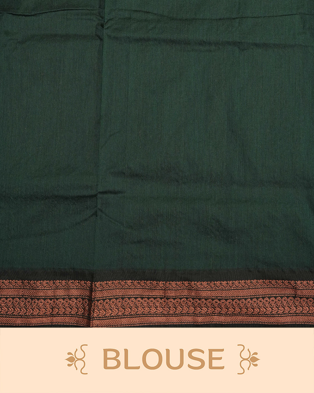 Mustard Orange  Colour Kalyani cotton saree featuring antique zari floral buttas on the body, complemented by a Bottle Green contrast pallu with an antique zari peacock border, paired with a matching  blouse piece