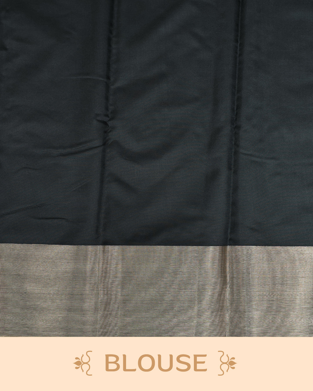 Black colour saree featuring a plain body, complemented by a Bavanchi border and contrast pallu, paired with a matching blouse piece.