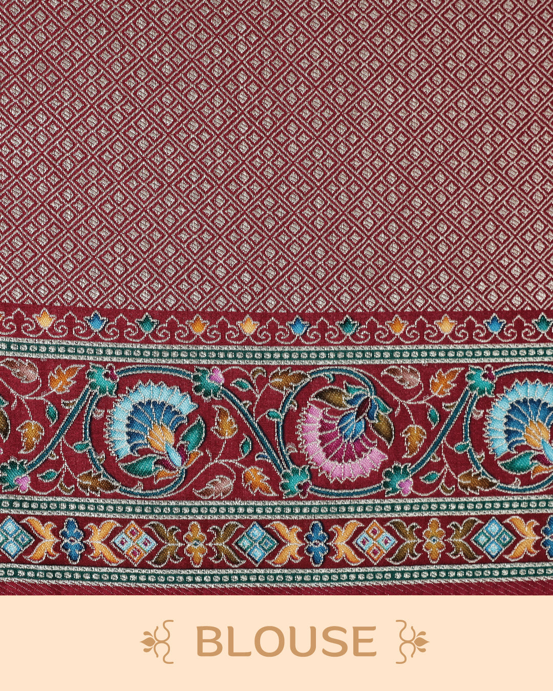 Cream Colour Pashmina Saree featuring a Patterned body, complemented by Contrast Magenta colour with Floral pattern & gold zari on border and Pallu, comes with matching blouse piece.