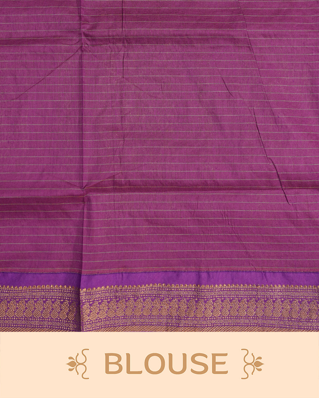 Red colour kalyani cotton saree featuring gold zari check pattern on body, complemented by Purple colour with Antique zari border, paired with matching blouse piece