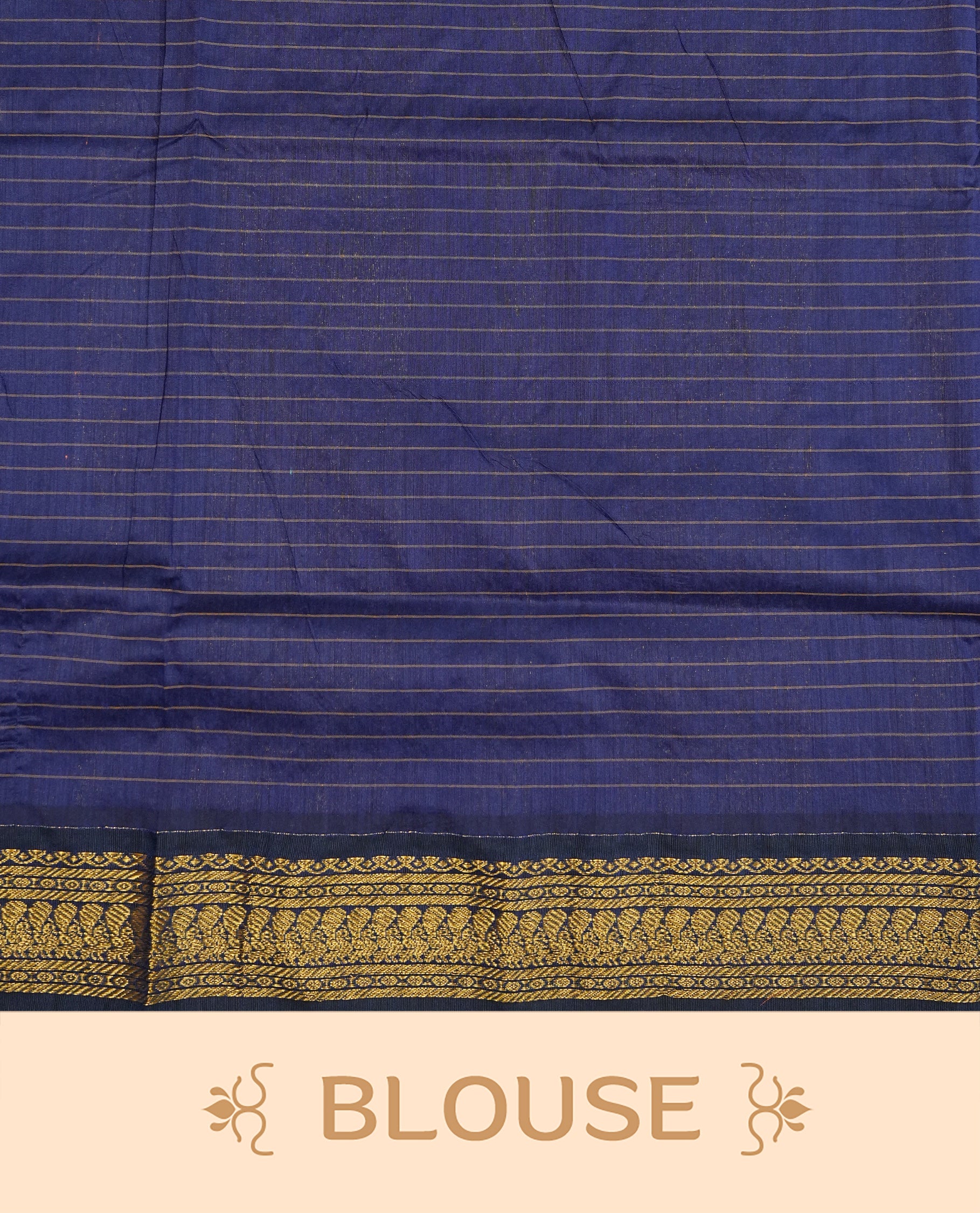 Mustard colour kalyani cotton saree featuring gold zari check pattern on body, complemented by Violet colour with Antique zari border, paired with matching blouse piece