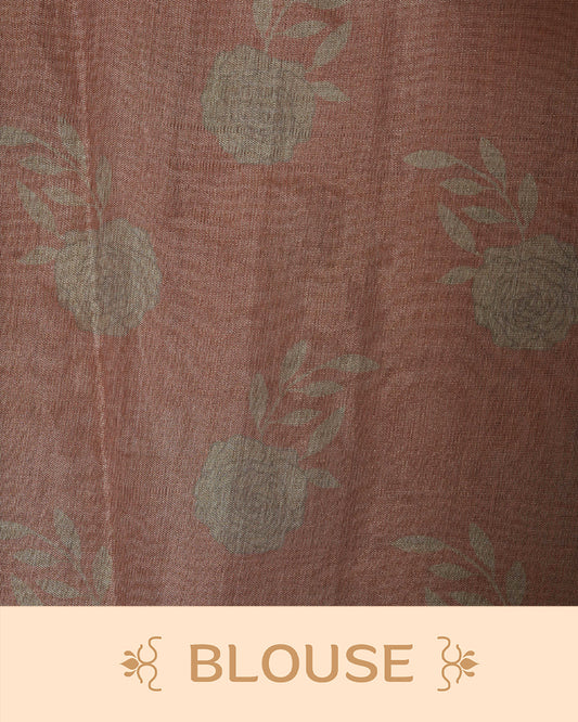 Brown colour Semi tissue saree featuring elegant Rose print with delicate Mirror Work, beautiful Scallop border.