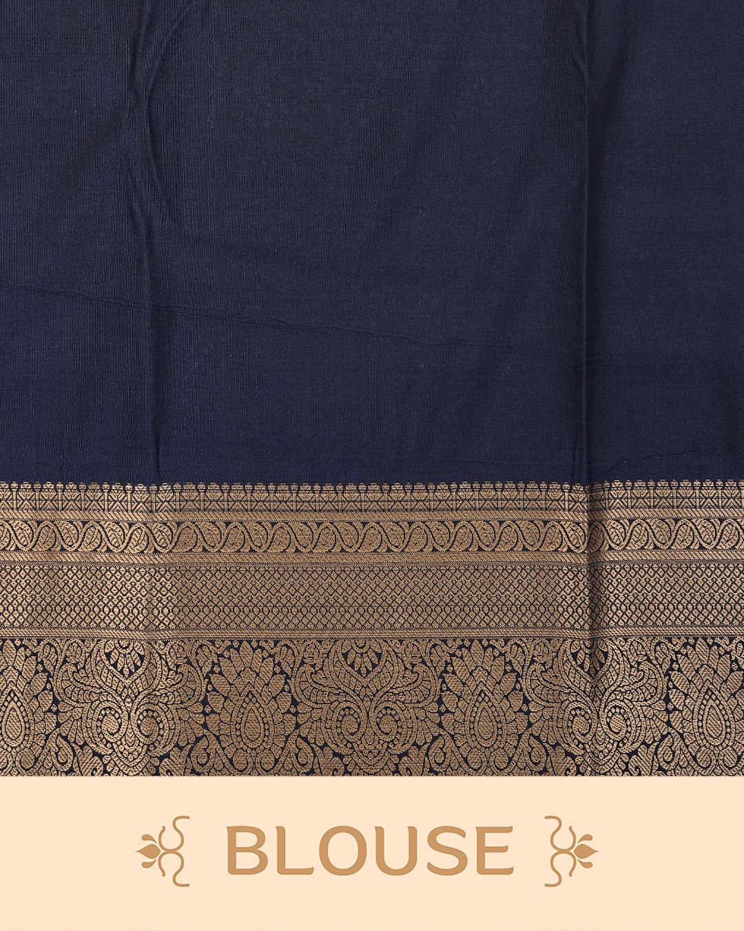 Dark Brick Red colour semi wedding saree featuring  gold zari Floral kodi  Pattern on body, contrast  Navy blue colour with traditional border, paired with matching blouse piece.