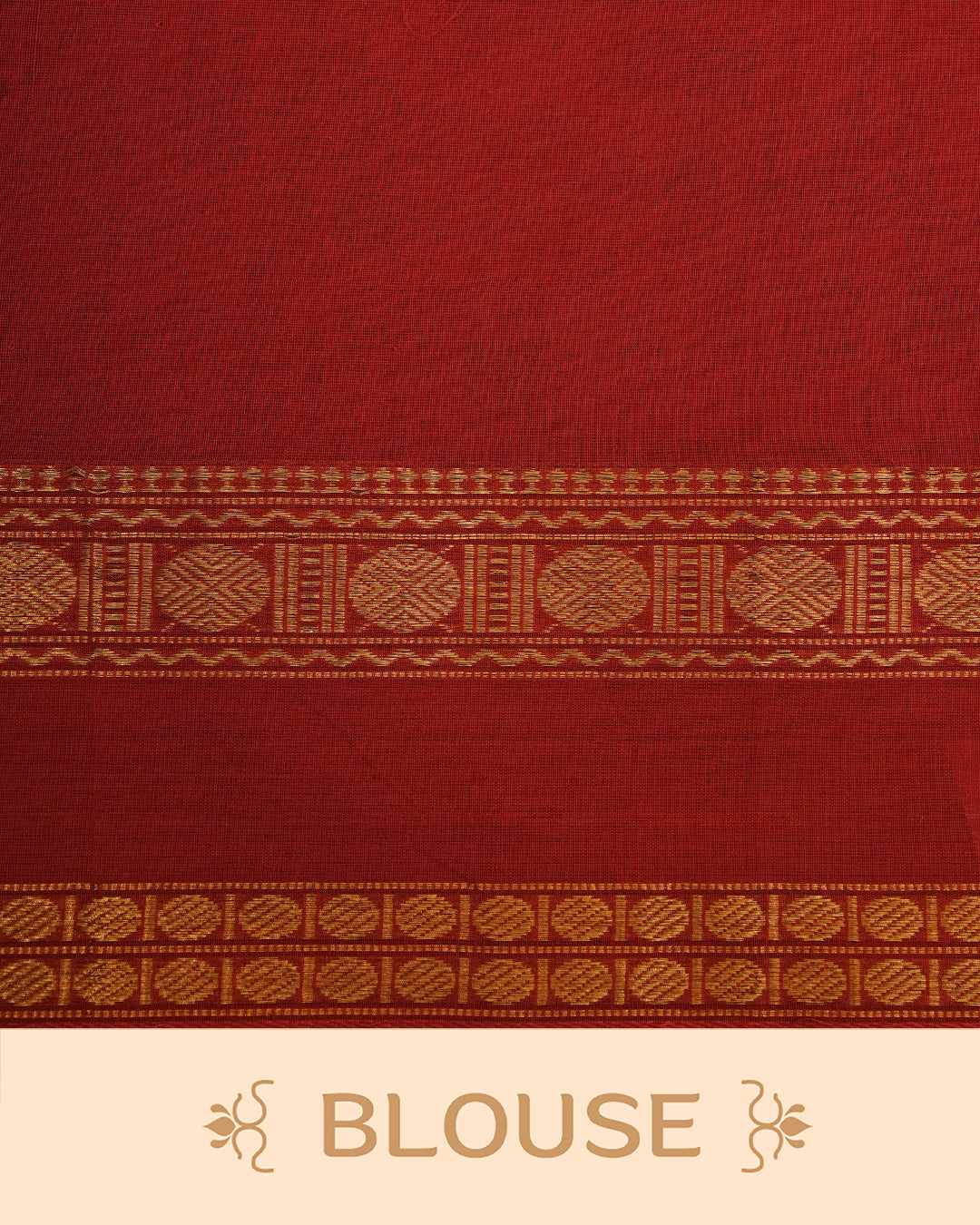 Red colour Mul cotton saree featuring Elegant plain body, complemented by Self colour Gold zari border & tassels.
