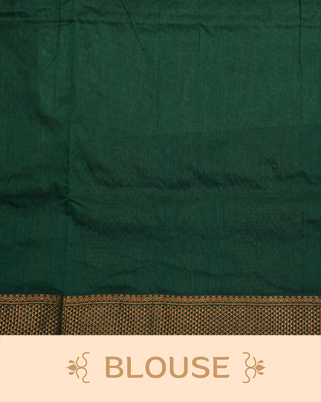 Green Colour Kalyani Cotton saree Featuring Gold Zari Motifs On Body, complemented by Contrast colour with  Gold zari border, paired with matching blouse piece