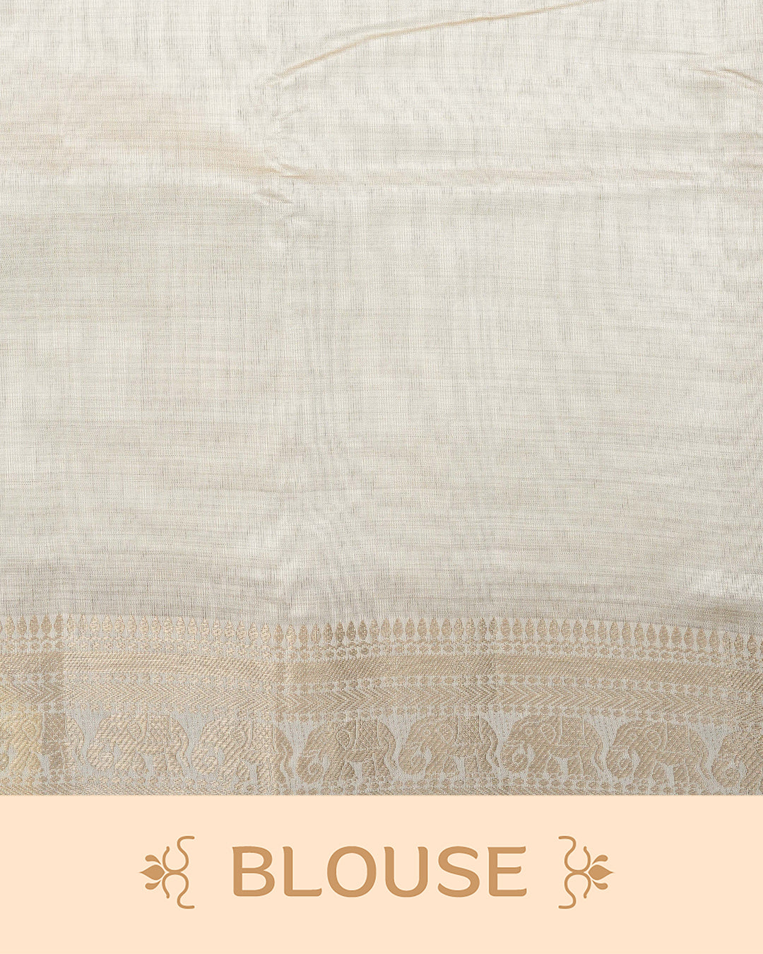 Off white gold Tussar saree featuring Gold zari buttas on body, complemented by self colour with traditional border, comes with matching blouse piece.
