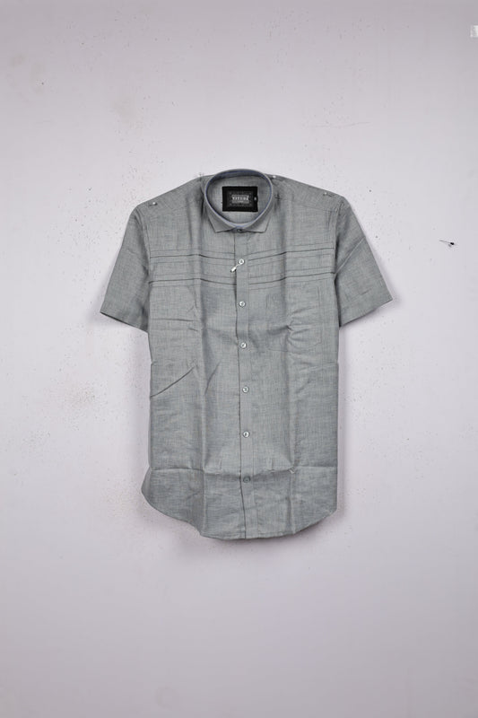 Grey colour shirt designed with stone pattern on body, half sleeve.