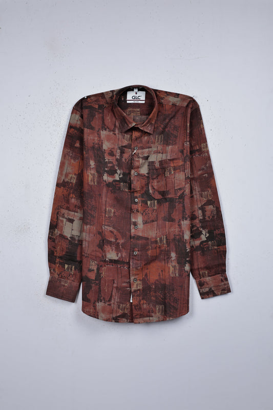 Brown colour shirt designed with multicolour print on body, adored with full sleeve.