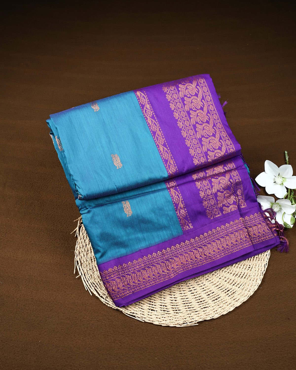 Peacock blue colour Kalyani Cotton Saree