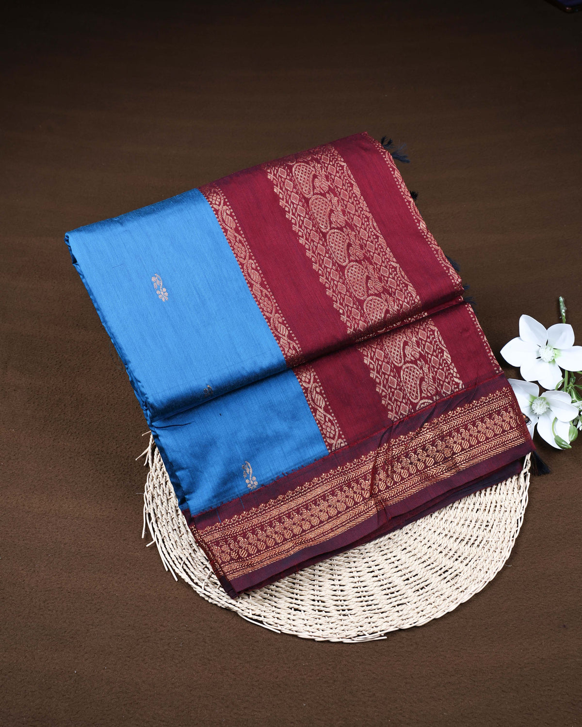 Peacock blue colour Kalyani Cotton Saree