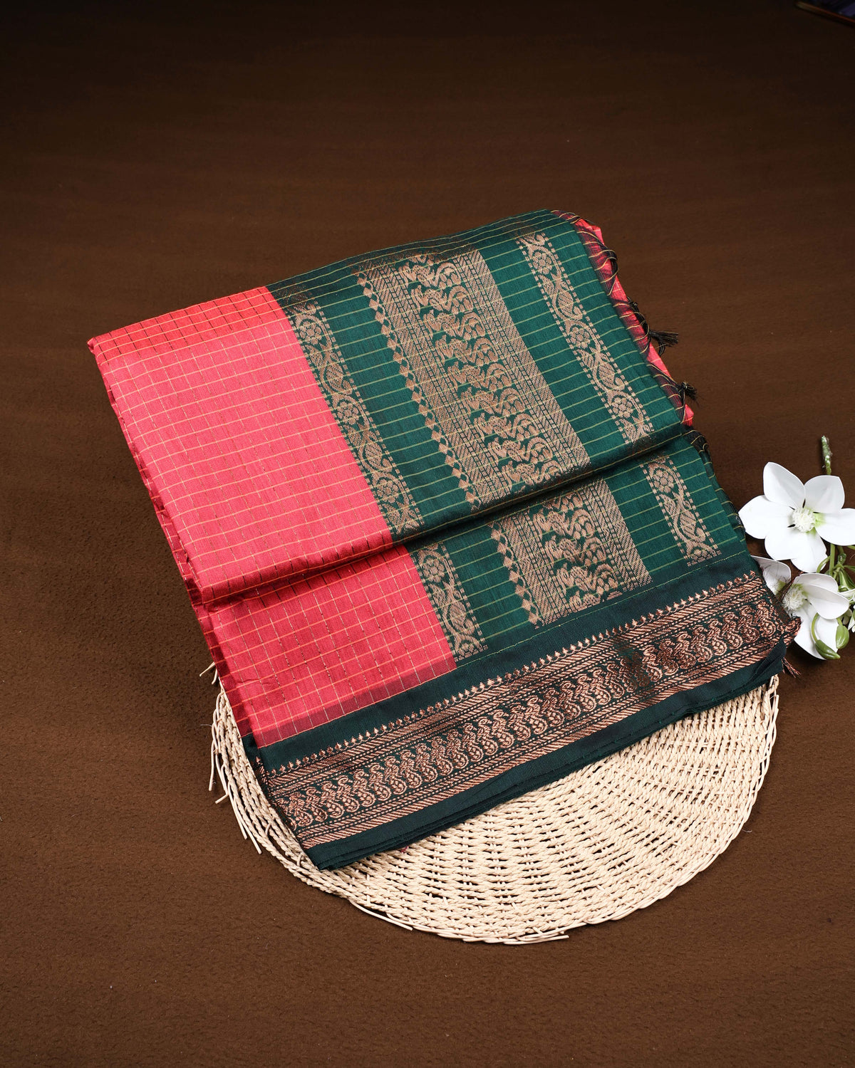 Pinkish peach colour Kalyani Cotton Saree