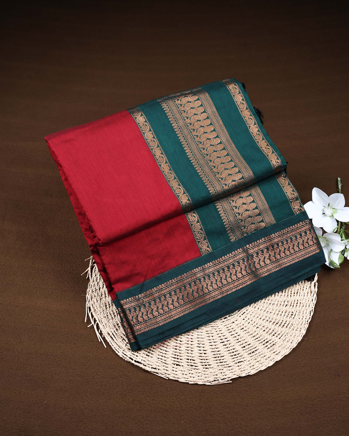 Crimson red colour Kalyani Cotton Saree
