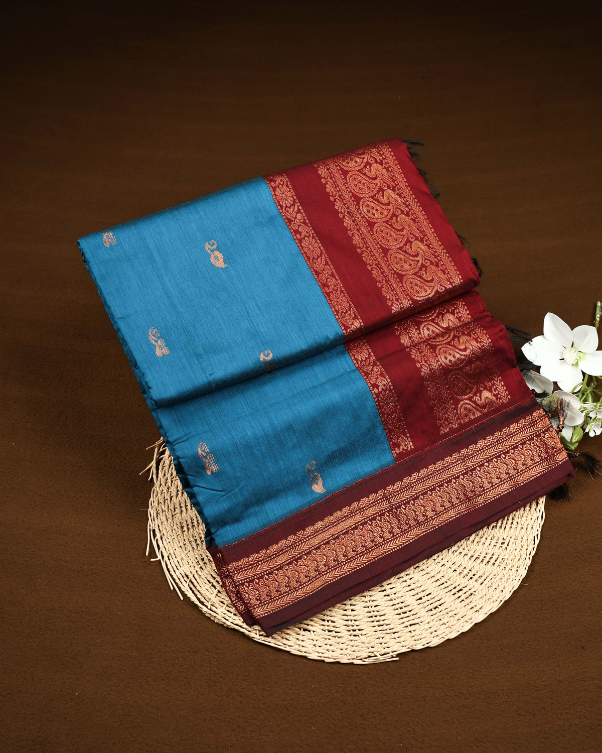 Peacock blue colour Kalyani Cotton Saree