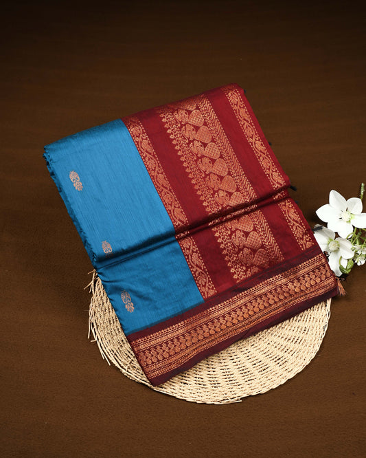 Peacock blue colour Kalyani Cotton Saree