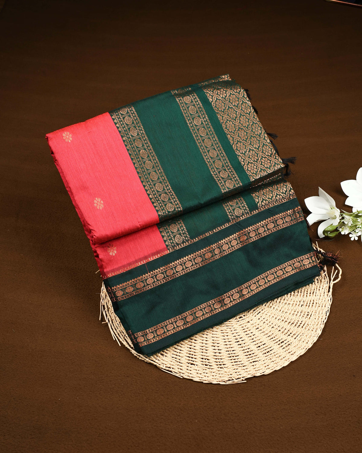 Dark coral pink colour Kalyani Cotton Saree