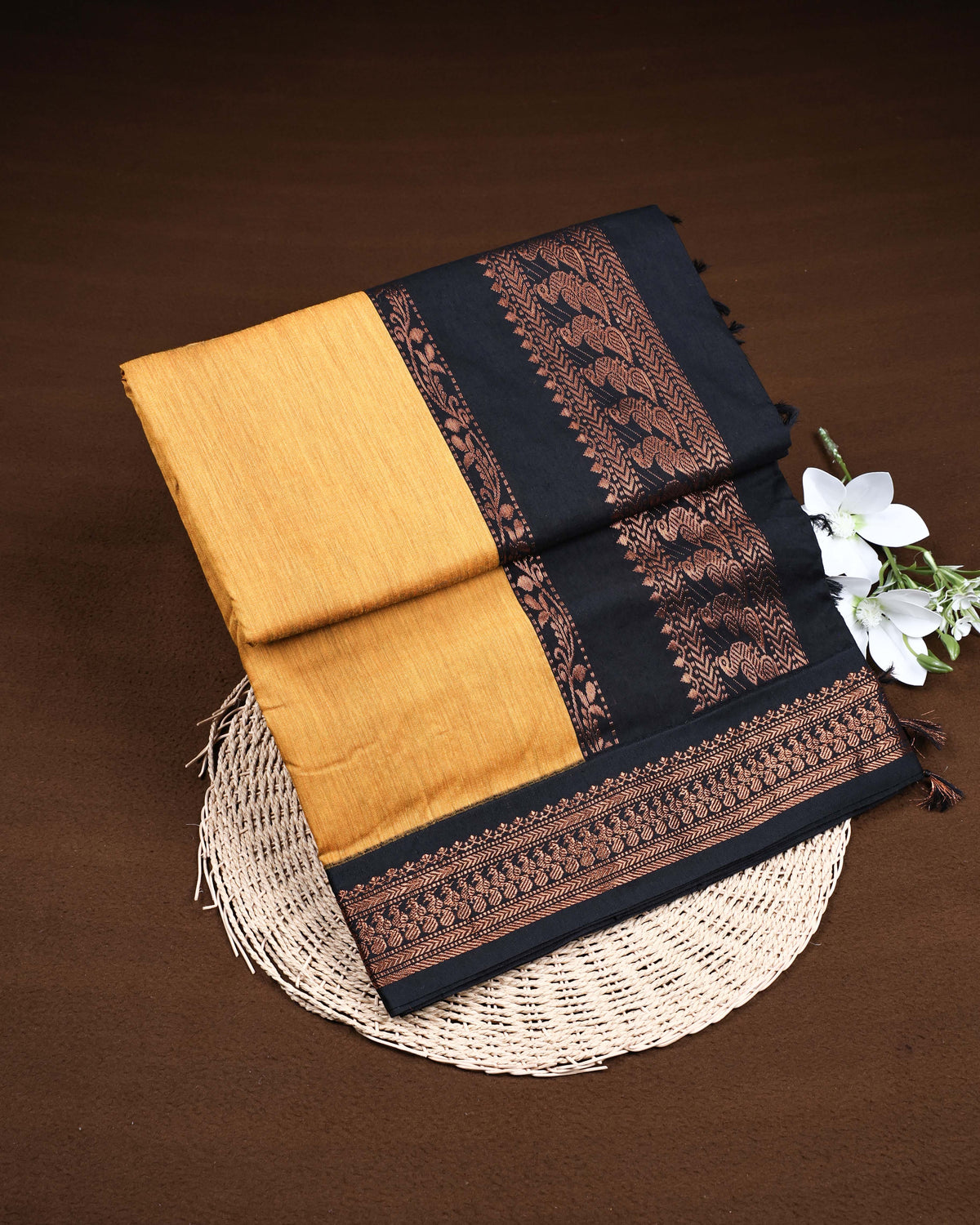 Mustard yellow colour Kalyani Cotton Saree