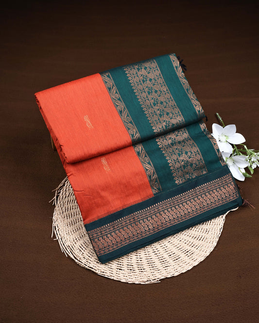 Rust orange colour Kalyani Cotton Saree