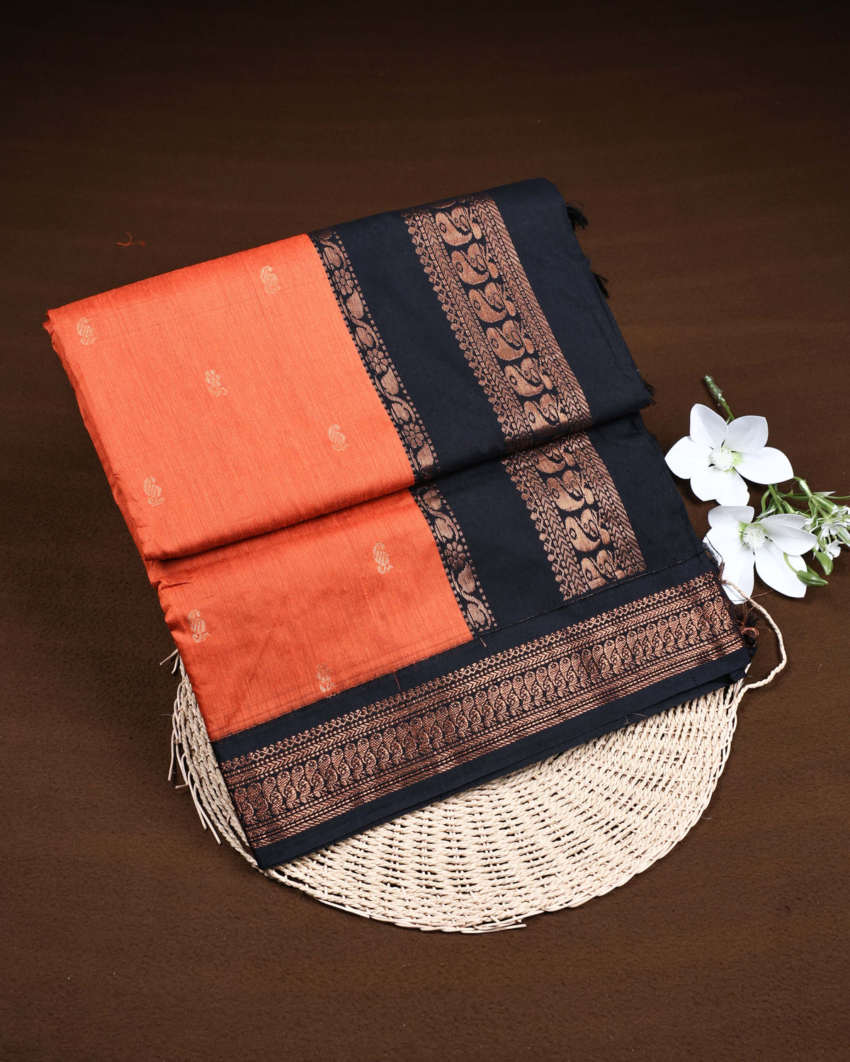 Burnt orange colour Kalyani Cotton Saree