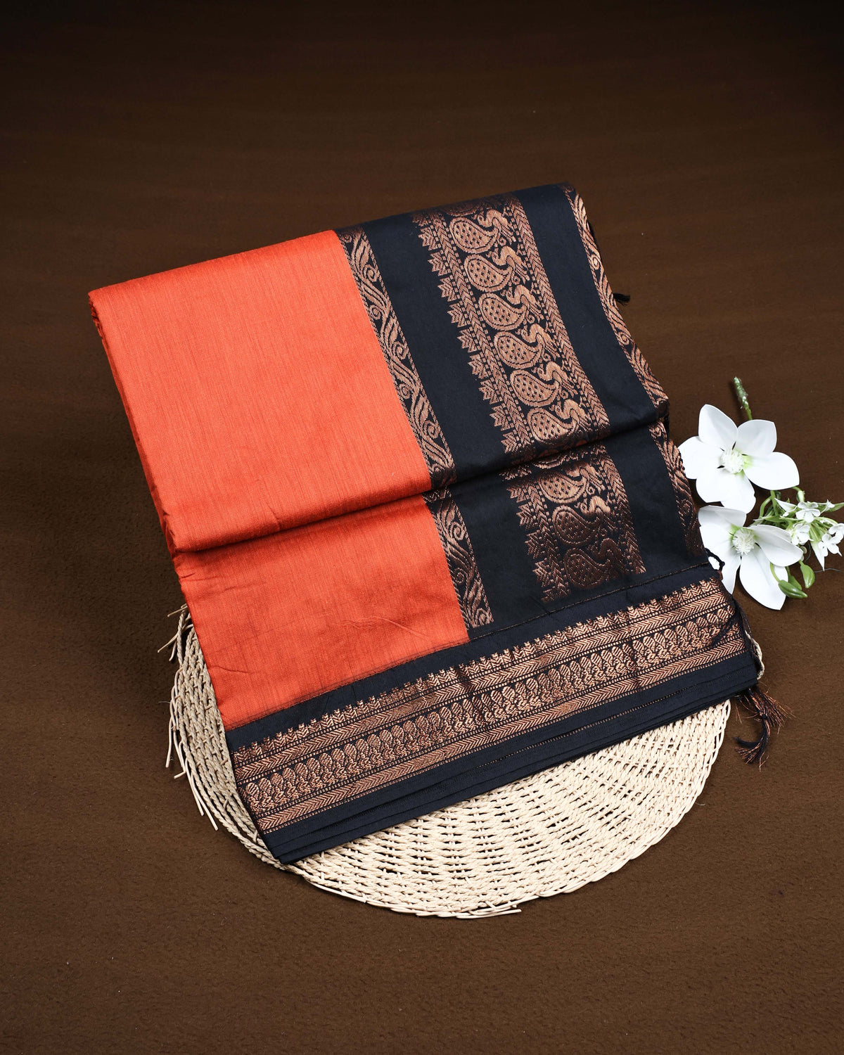 Burnt orange colour Kalyani Cotton Saree