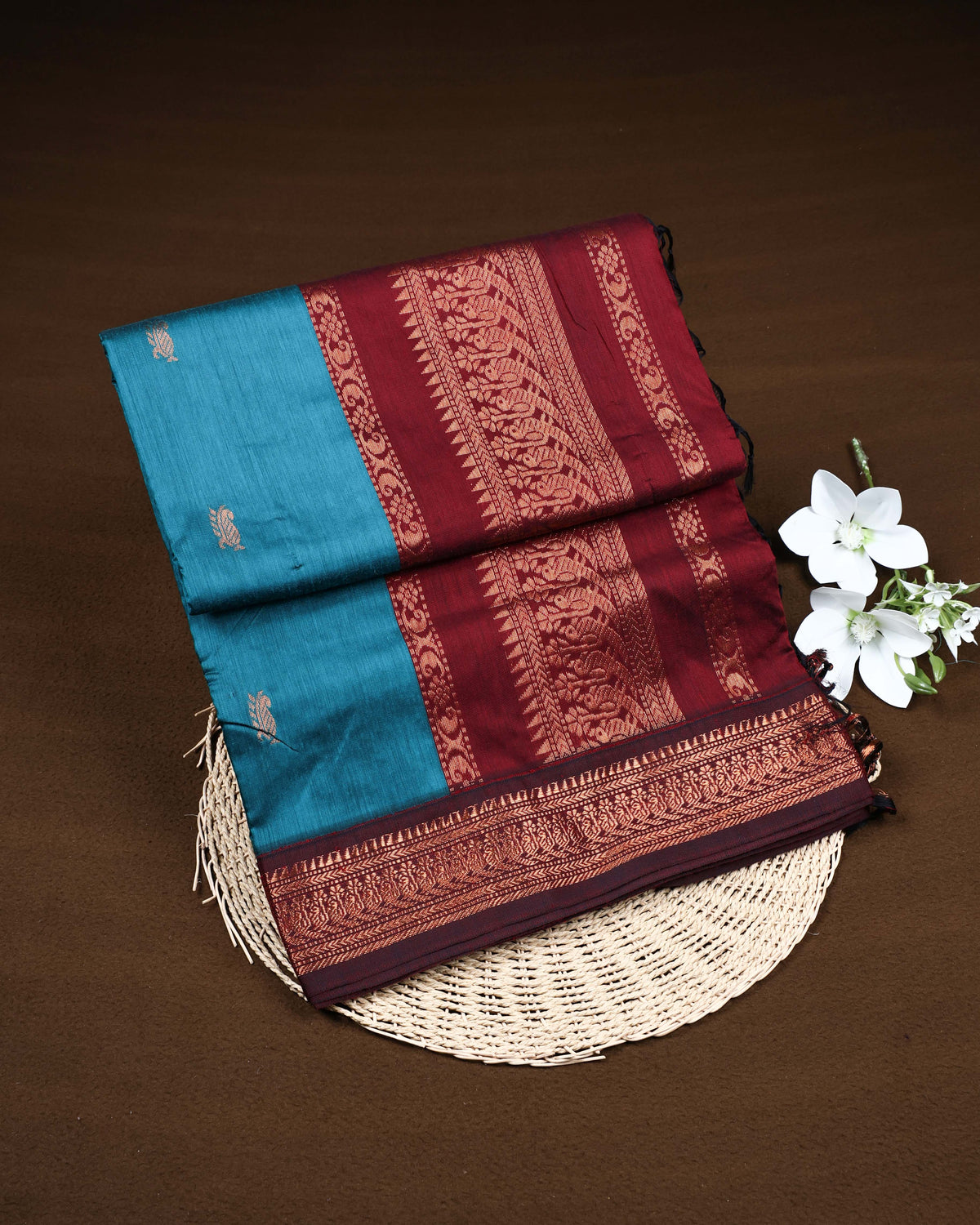 Teal blue colour Kalyani Cotton Saree