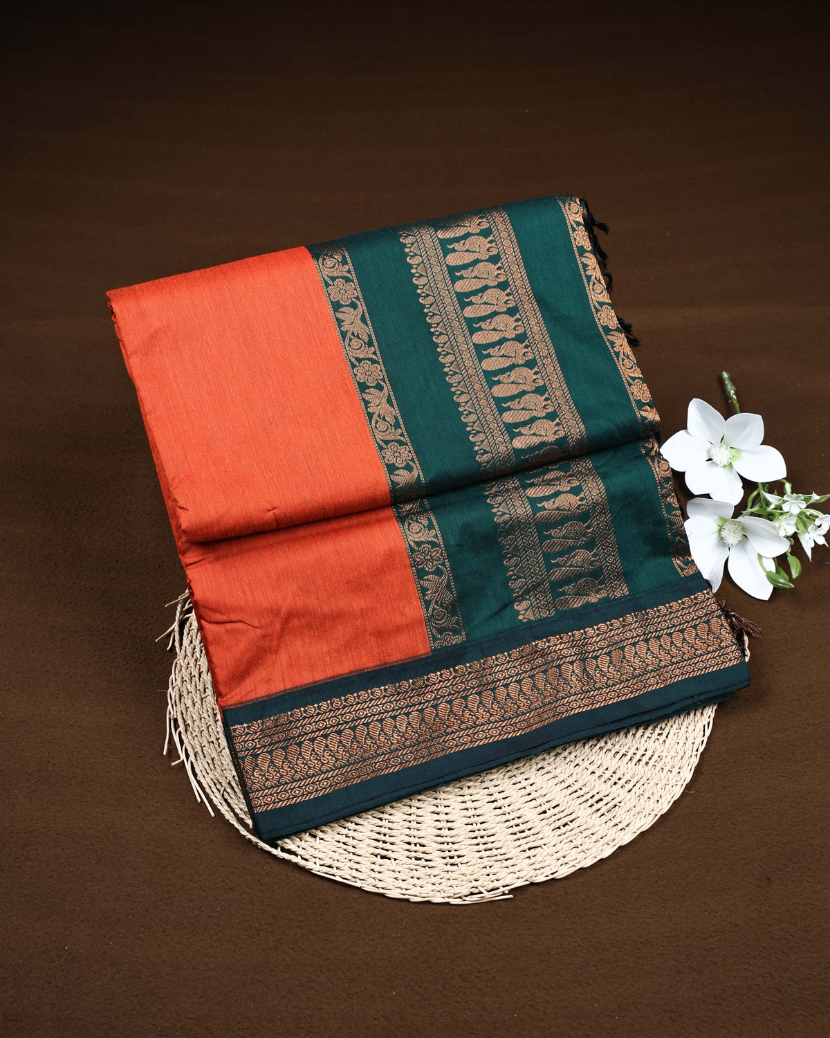 Burnt orange colour Kalyani Cotton Saree